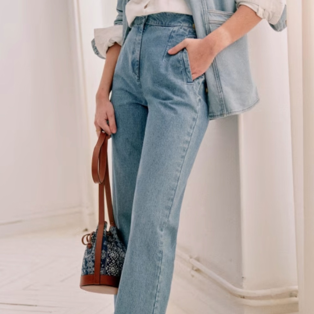 Sezane Martin Trousers Pants Petite Chambray sz 34 US 2
